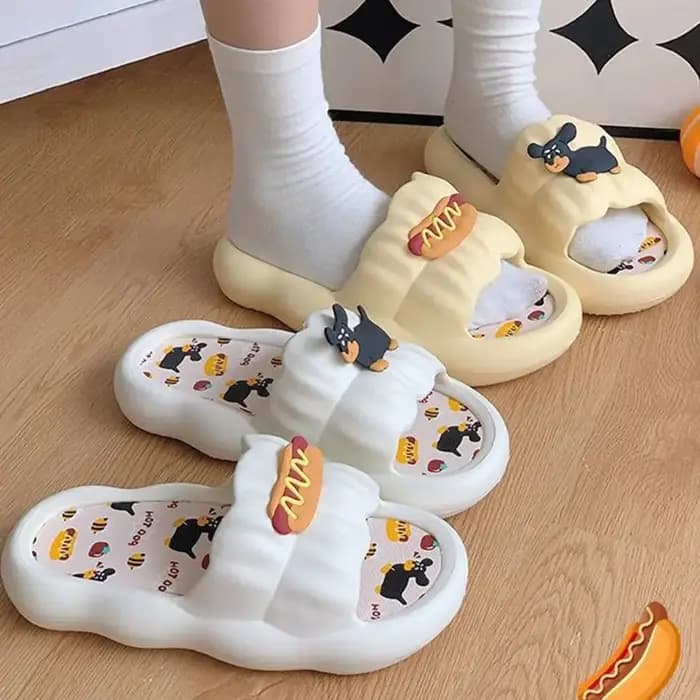 Pantoufles de bain pour femmes en forme de hot-dog de dessin animé