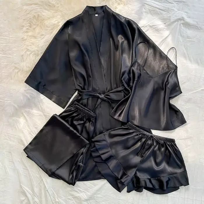 Printemps été 4 pièces ensemble de pyjamas femme pyjama vêtements de nuit Sexy peignoir fronde Shorts pantalon ample