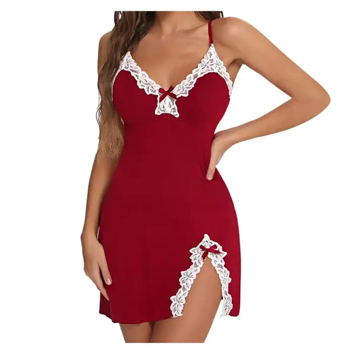 Dentelle soie Satin sans manches col en v vêtements de nuit nuisettes femmes Sexy Lingerie robe chemise