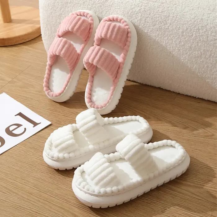 Pantoufles à plateforme en peluche à Double sangles pour femmes