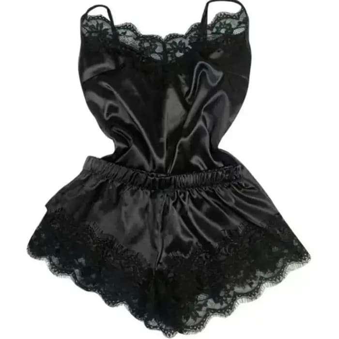 Mode femmes pyjama costume col en v Stretch Satin nuisette dentelle Sexy Lingerie nœud papillon pyjamas sommeil Shorts ensemble vêtements de nuit