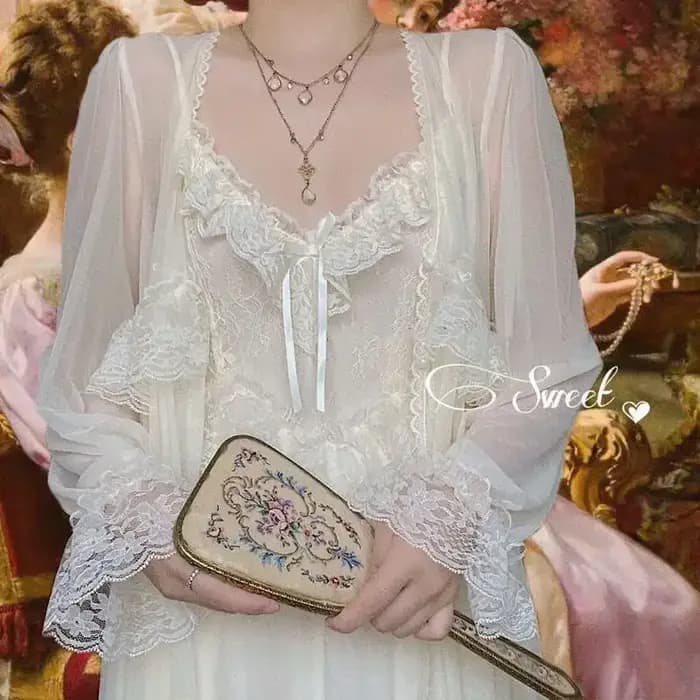 Vintage femme Court Style mince Tulle Robe/chemise de nuit dames princesse chemises