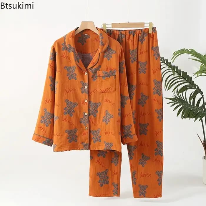 Pyjama rétro Double couche en pur coton pour femmes