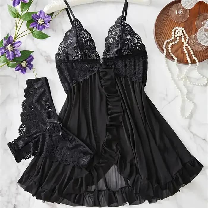 Ensemble de Lingerie en dentelle contrastée bleue