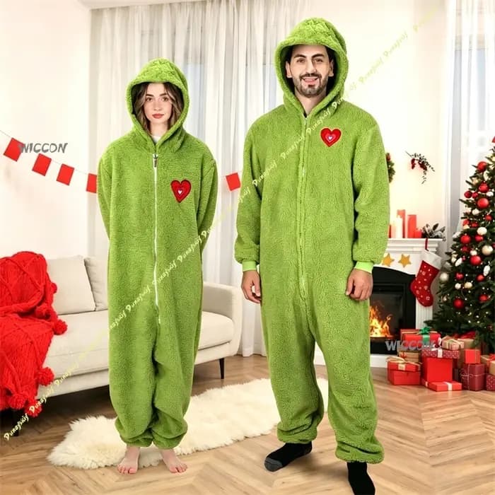 2026 Pyjama Combinaison Grinch pour Adulte, Tenue Décontractée et Confortable pour Fêtes de Famille, Cosplay et Usage Quotidien à la Maison