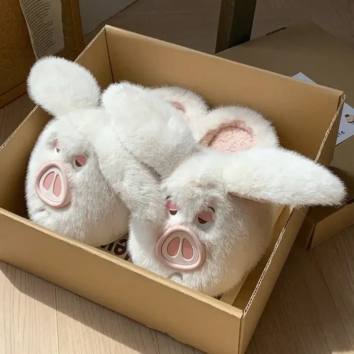Pantoufles moelleuses cochon de dessin animé pour femmes, chaussures d'hiver à enfiler, peluche douc