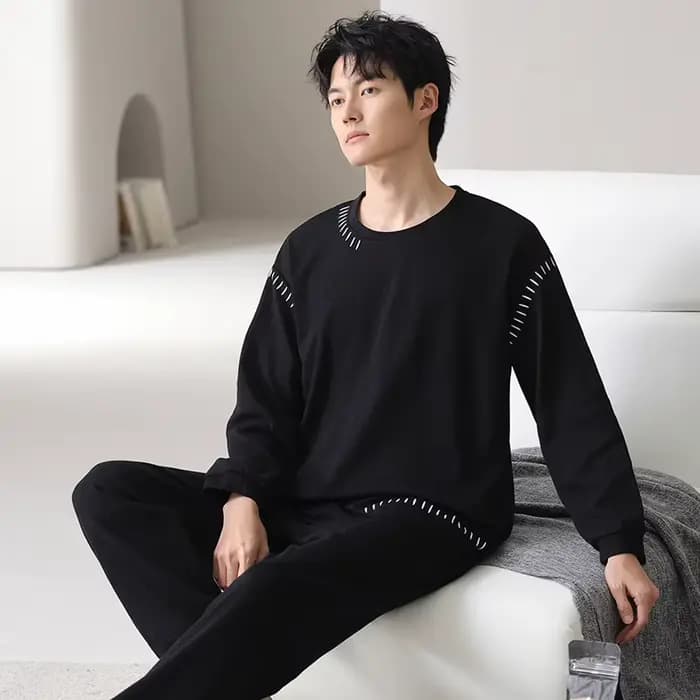 Hommes pyjamas ensemble 100% coton solide vêtements de nuit mâle à manches longues pyjamas décontrac