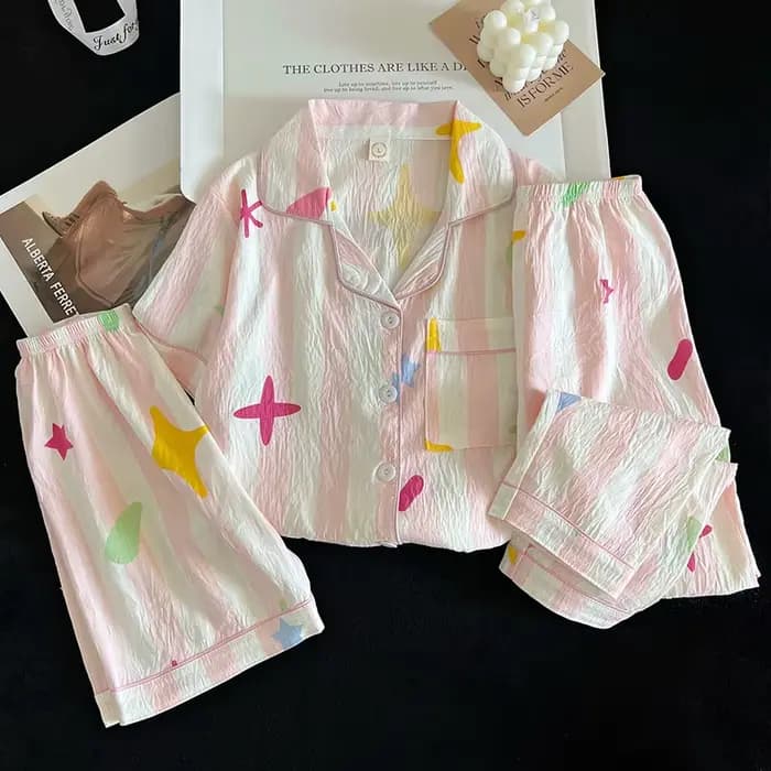 Ensemble pyjama d'été, haut à manches courtes et short et pantalon assortis