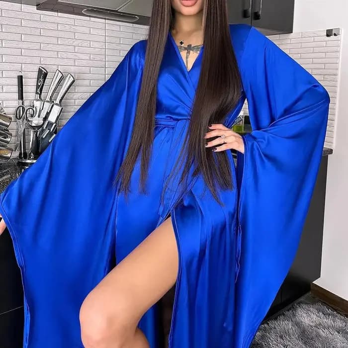 Robes longues Sexy pour femmes, manches évasées, couleur unie, vêtements de maison, col en v, à nouer, amples, chemises de nuit décontractées et confortables, vêtements de nuit pour femmes, 2026
