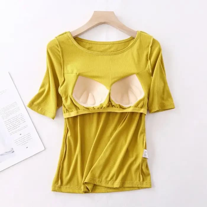 Pyjama une pièce pour femmes, hauts de pyjama en coton modal à manches courtes, t-shirt avec coussinet de poitrine, sous-vêtements décontractés, pijama de nuit