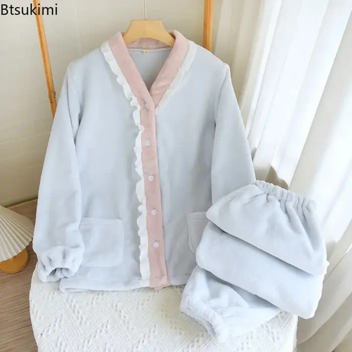 Nouvel ensemble pyjama femme automne-hiver 2026 en flanelle épaisse et chaude