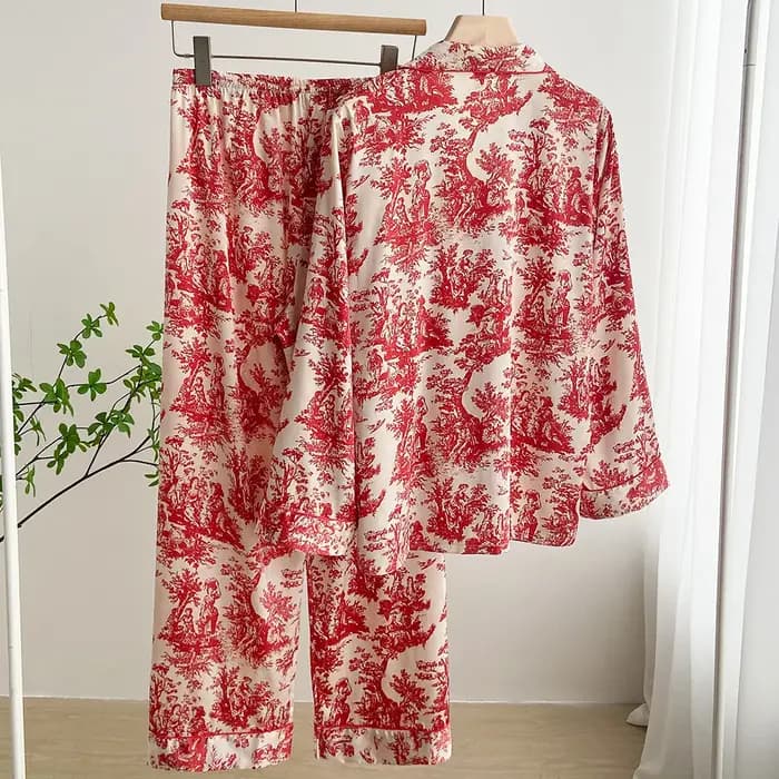 Pyjama à manches longues imprimé beige pour femmes
