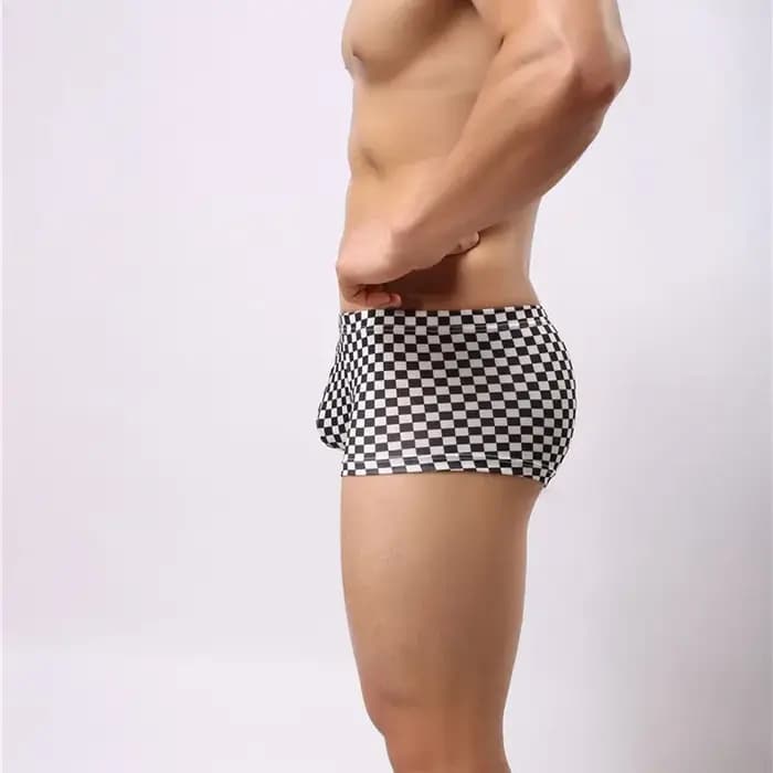 Boxer de Marque en Coton pour Homme, Sous-Vêtement Respirant à Carreaux, Doux