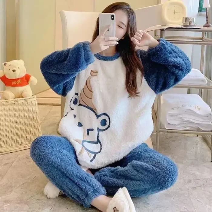 Épaissi chaud flanelle femmes vêtements de nuit corail velours pyjamas hiver mignon dessin animé ours rembourré dames