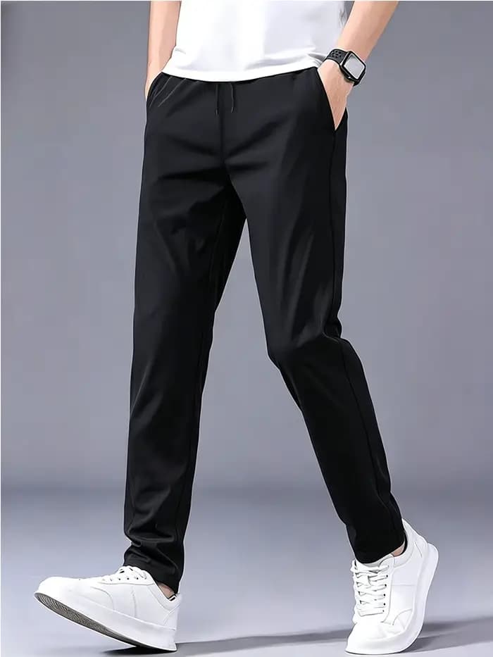 Men White Horse Rider Polo Print Ice Silk Casual Pants Drawstring Elastic Waist Straight Leg Quick Dry Sports Trousers Streetwea