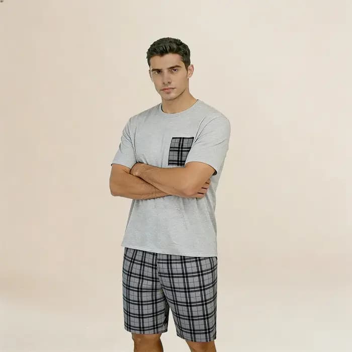 Ensemble pyjama homme avec t-shirt à manches courtes et short – Tenue décontractée d'extérieur et d'intérieur pour l'été