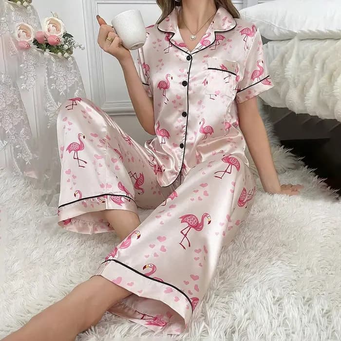 Pyjama en satin à imprimé floral pour femmes