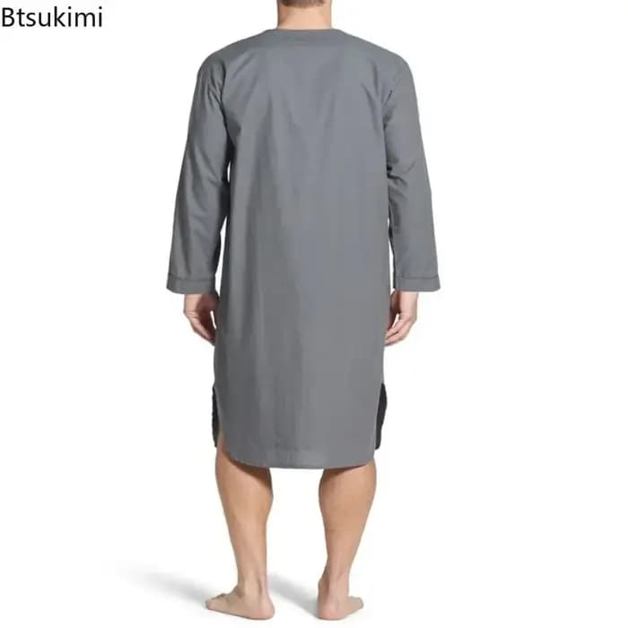 Nouveaux hommes Robe de nuit ample col en v à manches longues chemise