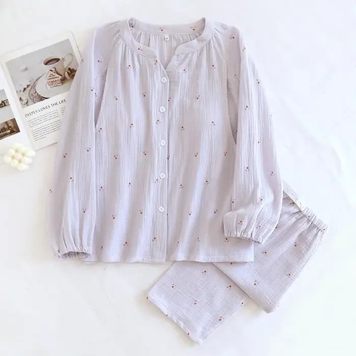 Pyjama d'Allaitement en Coton à Manches sulfpour Femme Enceinte, Nuisette d'Automne