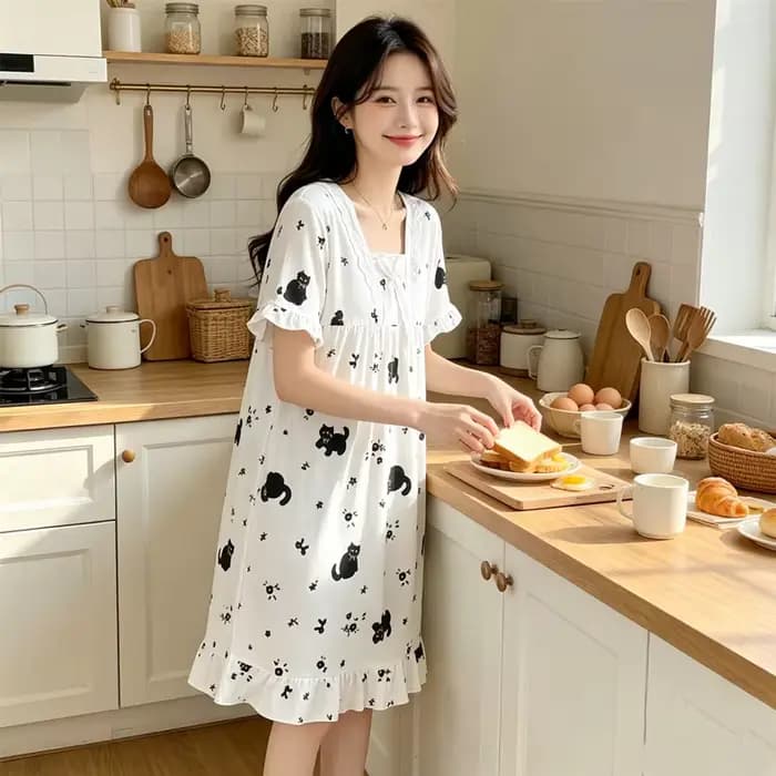Chemise de nuit pour femme à manches courtes, motif dessin animé, style décontracté et doux, en soie de lait