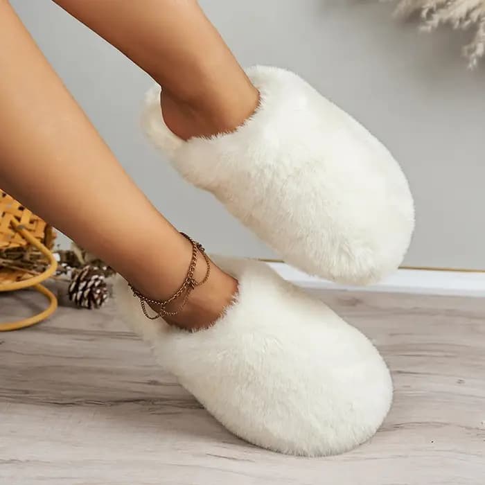 2025 hiver Beige moelleux flou pantoufles femmes confortable chaud maison coton