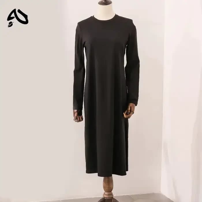 Robe longue décontractée en coton pour femme, ample, à manches longues, col rond, couleur unie, styl
