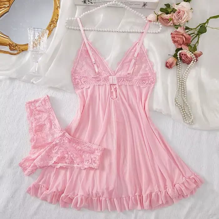 2 pièces ensemble dentelle chemise de nuit femmes exquis Homewear nuisettes pyjamas Transparent fendu