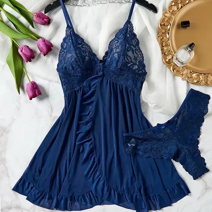 2 pièces ensemble dentelle chemise de nuit femmes exquis Homewear nuisettes pyjamas Transparent fendu