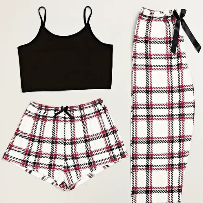 Ensemble de pyjama imprimé à carreaux pour femmes