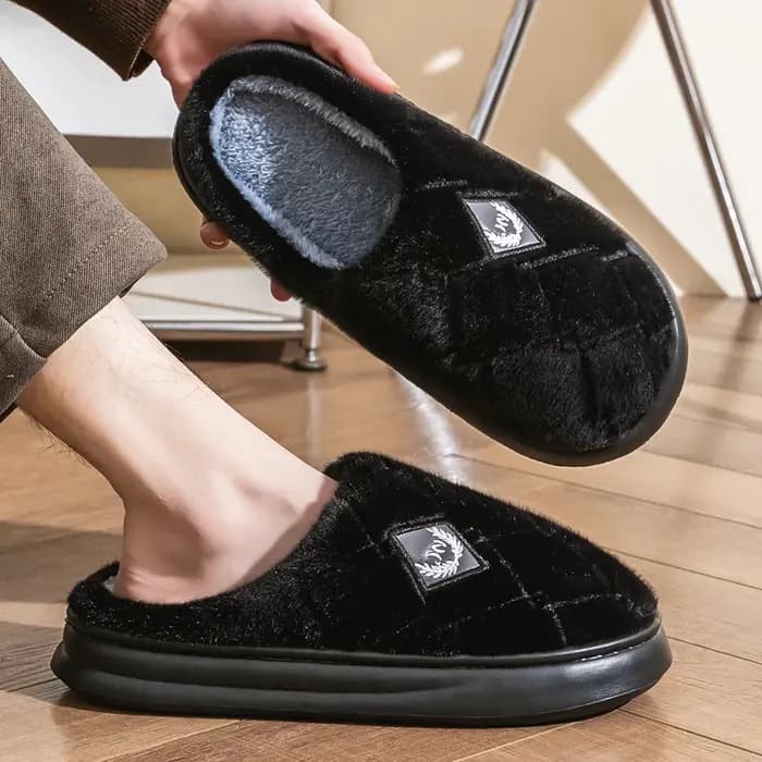 Pantoufles d'hiver en daim de couleur unie pour hommes
