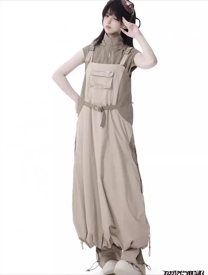 Robe légère et respirante kaki brodée à bretelles étendues pour femmes