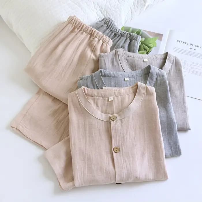 2025 Couple Tencel chanvre coton pyjamas hommes et femmes décontracté Simple et confortable à manches courtes pantalon ensemble de vêtements de détente