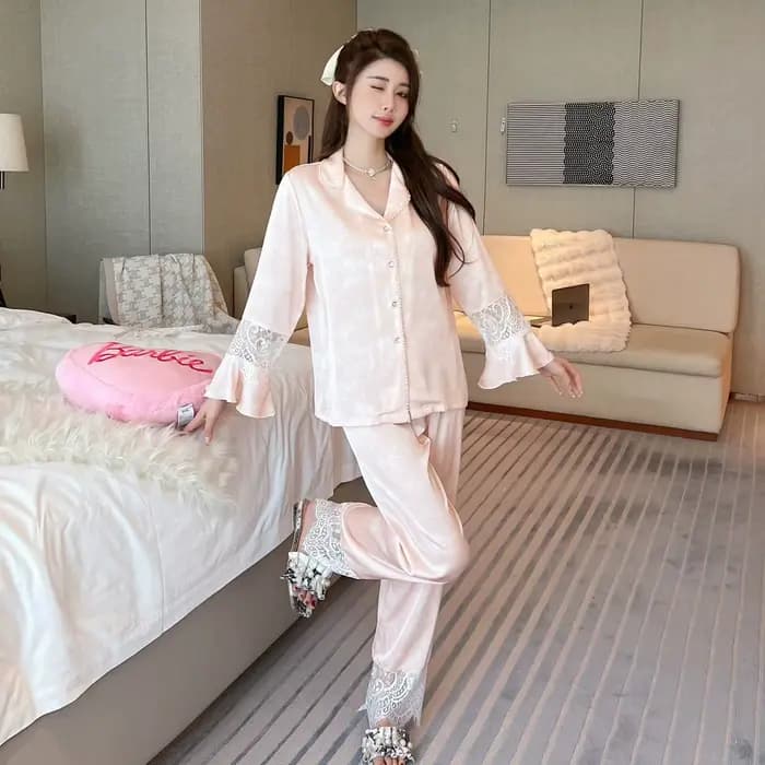 Nouveau Pyjama à manches longues ensemble femmes revers