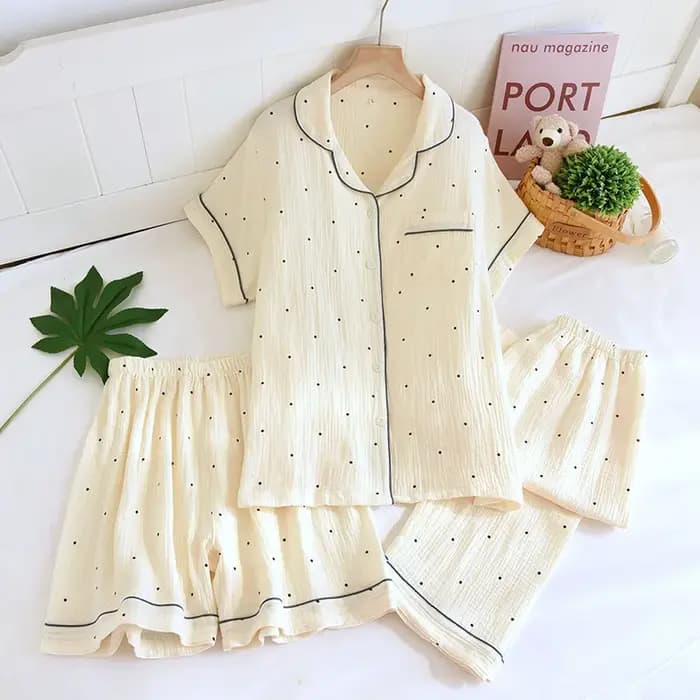 Été femmes pyjamas 3 pièces ensemble 100% gaze coton vêtements de nuit féminins chambre