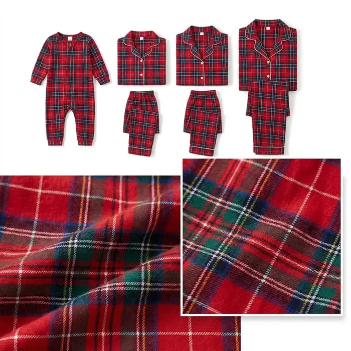 Ensemble pyjama familial joyeux Noël, imprimé à carreaux, tenues assorties pour adultes et enfants, chemise à col rabattu à boutons + pantalon, ensemble 2 pièces