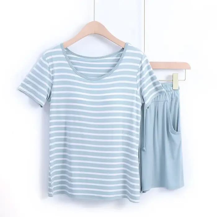 Pyjama rayé Modal pour femmes avec bonnets ensemble deux pièces été Pijama Adulto Feminino vêtements 2025 pyjamas de nuit