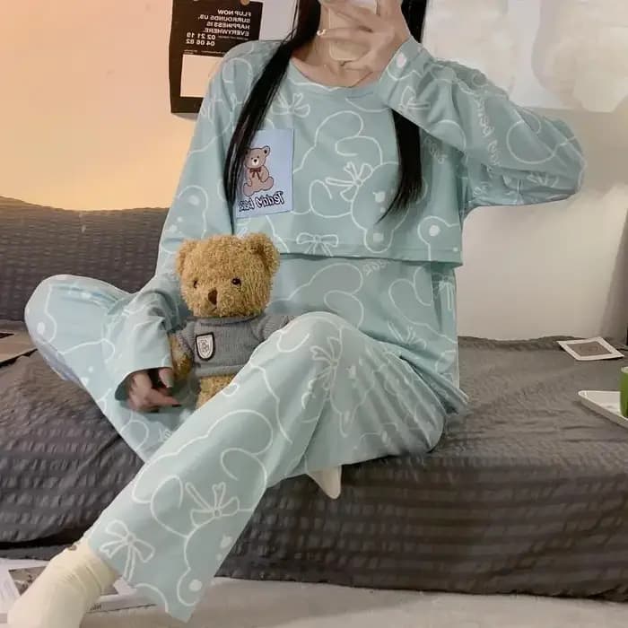 Nouveaux vêtements mensuels 2 pièces printemps et automne pyjamas de maternité été costume d'allaitement