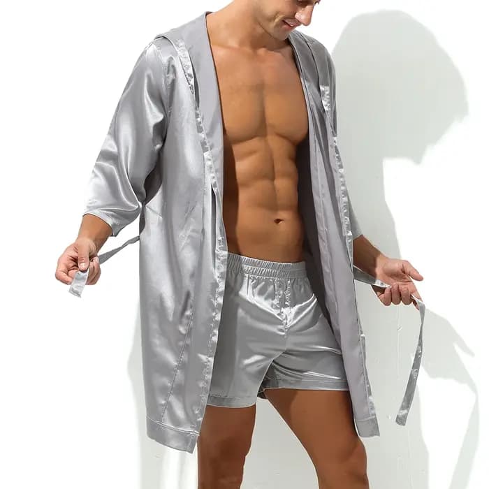 Peignoir à capuche en satin pour hommes, ensemble de shorts, pyjama, robe de nuit, chemise de nuit, kimono, vêtements de nuit, robe de maison