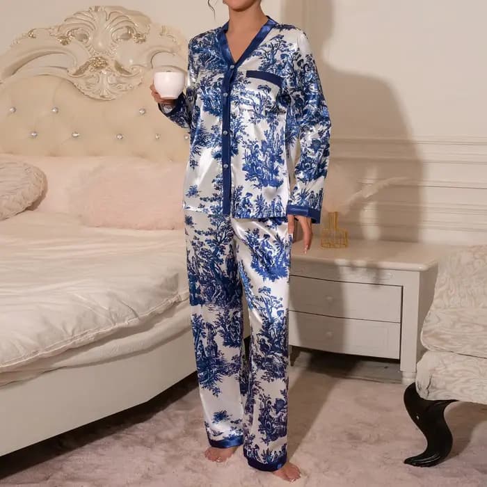 Pyjamas à manches longues femmes femme pyjama ensemble vêtements de maison