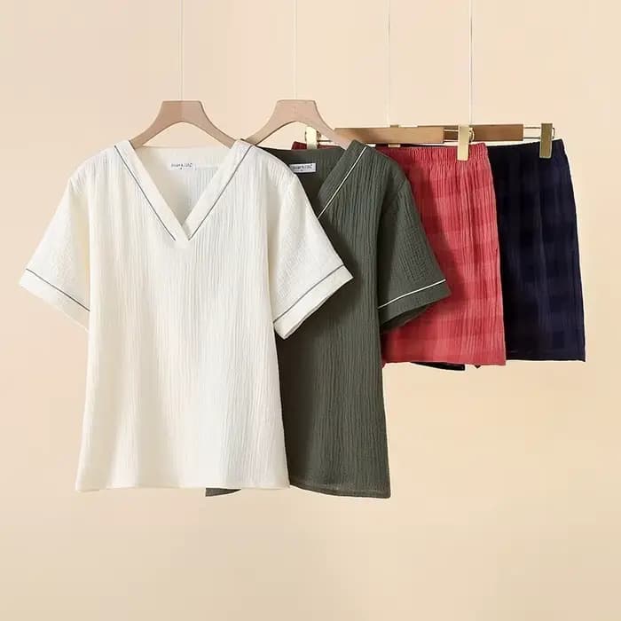 Pyjama en gaze de coton pour femmes, col en v, manches courtes, short, ample, décontracté, vêtements de maison, été, 2025