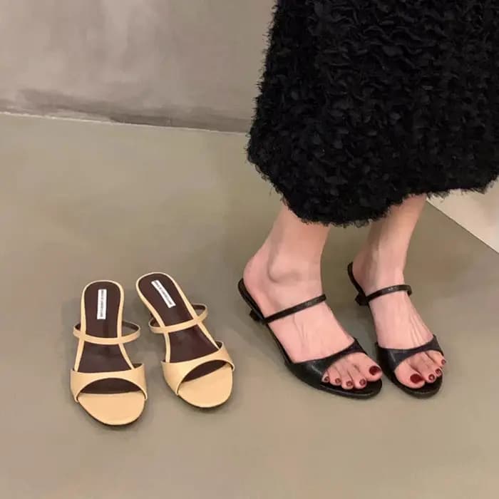 SUOJIALUN 2025 été nouvelle marque femmes pantoufle mode peu profond sans lacet bout ouvert dames diapositives mince talon bas robe pompes chaussures