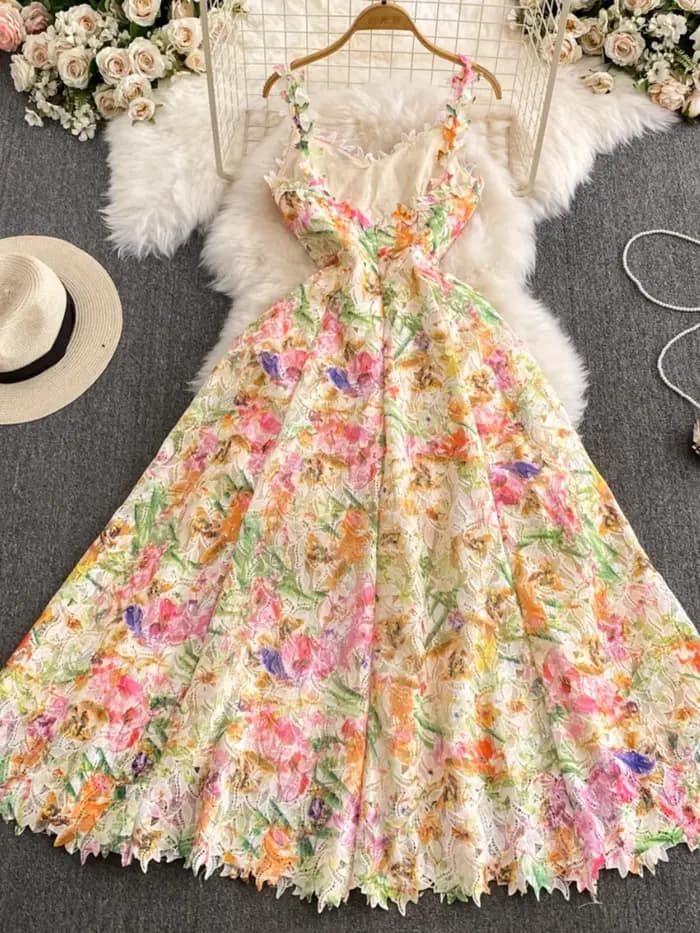 Frenchic-Robe maxi vintage en dentelle pour femme