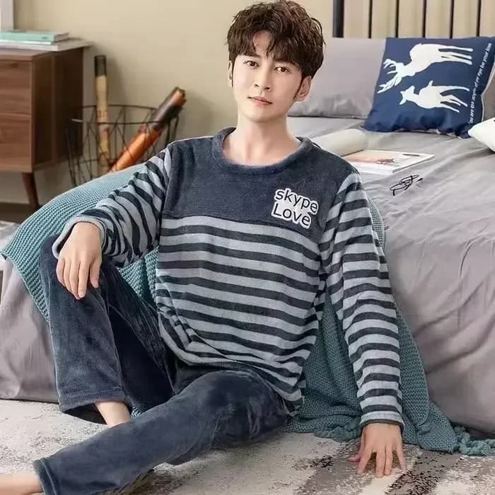 Hommes hiver chaud flanelle pyjama ensembles à manches longues épais Homewear