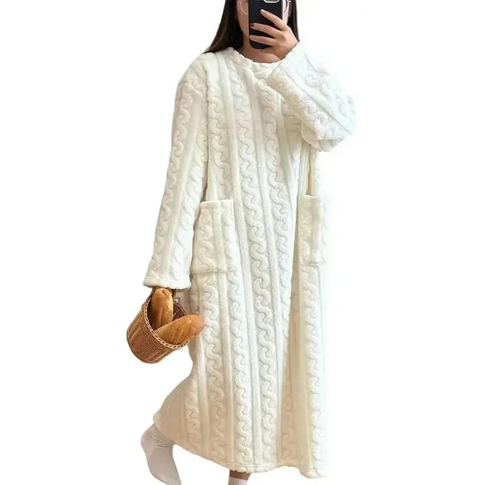 Chemise de nuit en flanelle à manches longues pour femmes