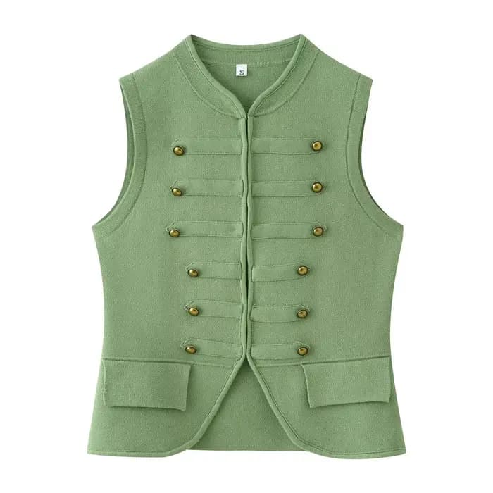 Gilet tricoté sans manches à col rond pour femme, style décontracté et confortable, en fibre de poly