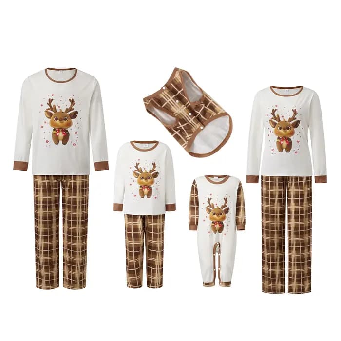 Pyjamas de famille de Noël Ensembles assortis Maman Papa Enfants Hauts à manches longues imprimés d'élan et pantalons à