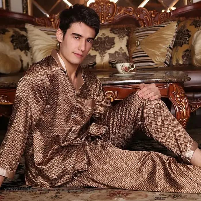 Printemps automne nouveau mâle 2 pièces Pyjamas ensemble vêtements de nuit imprimé à manches longues pantalon Pijamas