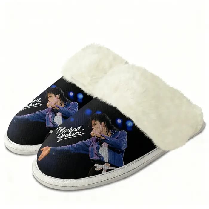 Pantoufles en peluche Michael Jackson, chaussures chaudes pour la maison, pantoufles légères thermiques en coton de qualité supérieure pour hommes et femmes, chaussures personnalisées