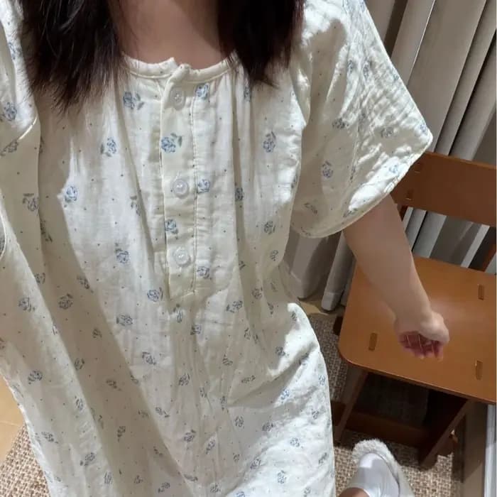 Ensemble pyjama d'été 100 % coton double gaze à manches courtes et boutons