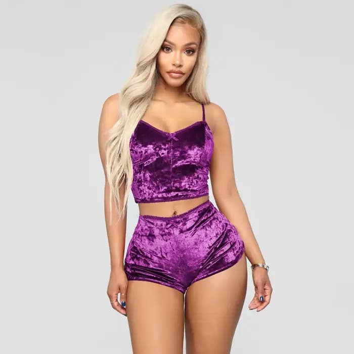 Ensemble de pyjama à bretelles sexy pour femmes, sous-vêtements confortables à col en V, vêtements pour la maison, velours, polyester, fibre, 2 pièces